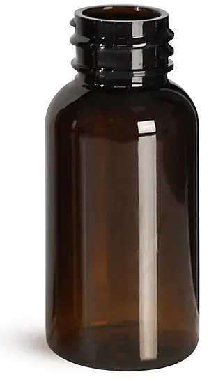 1 oz Amber PET Boston Round Bottles (Bulk), Caps NOT Included