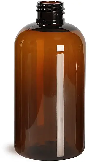 8 oz Amber PET Boston Round Bottles (Bulk), Caps NOT Included