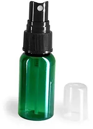 1 oz Green PET Boston Round Bottles w/ Black Fine Mist Sprayers