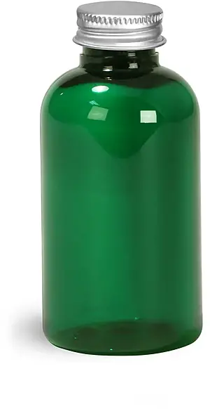 2 oz Green PET Round Bottles w/ Lined Aluminum Caps