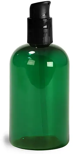 4 oz  Green PET Boston Round Bottles w/ Black Treatment Pumps