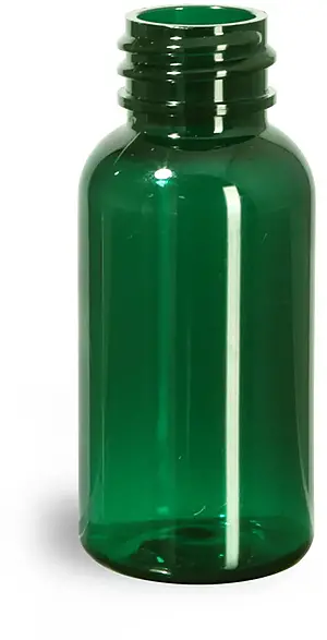 1 oz Green PET Boston Round Bottles (Bulk), Caps Not Included