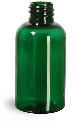 2 oz Green PET Boston Round Bottles (Bulk), Caps Not Included