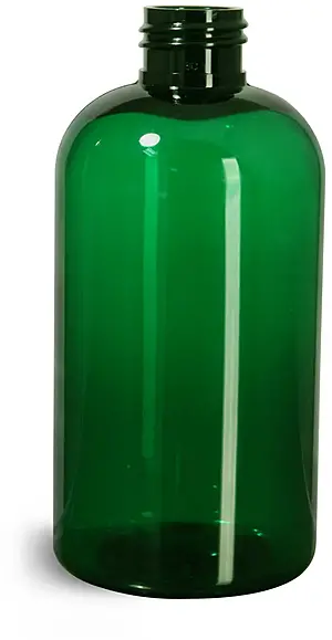 8 oz Green PET Boston Round Bottles (Bulk), Caps Not Included