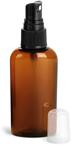 2 oz Amber PET Cosmo Oval Bottlesw/ Black Fine Mist Sprayer