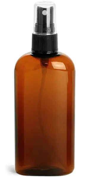4 oz Amber PET Cosmo Oval Bottlesw/ Black Fine Mist Sprayer