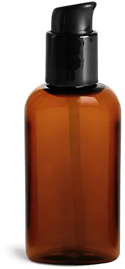 2 oz Amber PET Cosmo Oval Bottles w/ Black Treatment Pumps