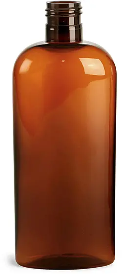 8 oz Amber PET Cosmo Oval Bottles w/ 24/415 Finish, (Bulk) Caps NOT Included
