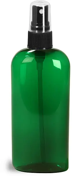 4 oz Green PET Cosmo Oval Bottles w/ Black Fine Mist Sprayers