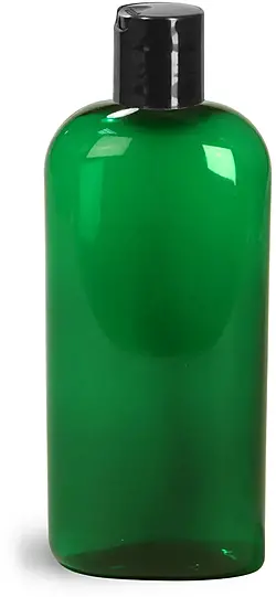 4 oz Green PET Cosmo Oval Bottles w/ Black Disc Top Caps