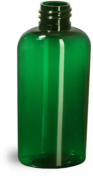 2 oz Green PET Cosmo Oval Bottles (Bulk), Caps NOT Included