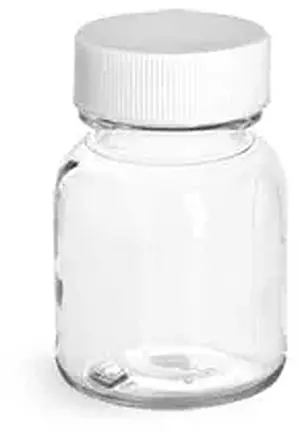 30 cc Clear PET Wide Mouth Round Bottles w/ White PE Lined Caps