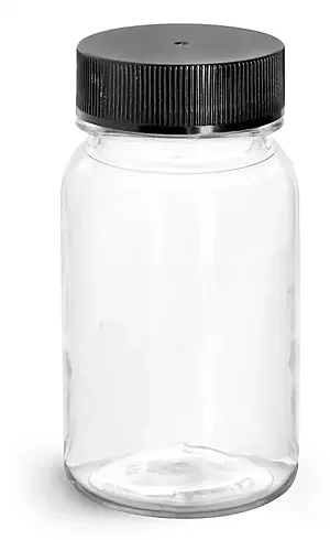 60 cc Clear PET Wide Mouth Round Bottles w/ Black PE Lined Caps