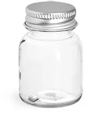 30 cc Clear PET Wide Mouth Round Bottles w/ Silver Aluminum Lined Caps