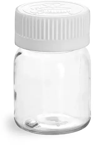 30 cc Clear PET Wide Mouth Round Bottles w/ White Child Resistant