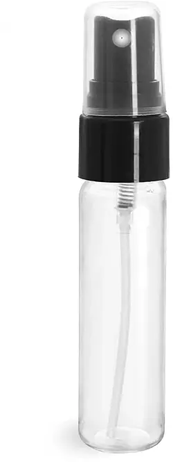 1 oz Clear PET Slim Line Cylinder Bottles w/ Black Smooth Sprayers
