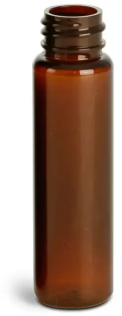 1 oz Amber PET Slim Line Cylinder Bottles (Bulk), Caps NOT Included