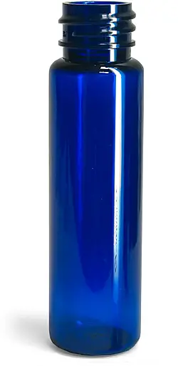 1 oz Blue PET Slim Line Cylinder Bottles (Bulk), Caps Not Included