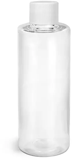 4 oz Clear PET Cylinder Round Bottles w/ White Lined Screw Caps