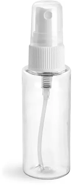 2 oz Clear PET Cylinder Bottles w/ White Sprayers