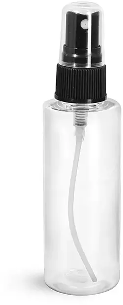 4 oz Clear PET Cylinder Bottles w/ Black Fine Mist Sprayers