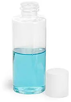 2 oz Clear PET Cylinder Round Bottles w/ White Disc Top Caps