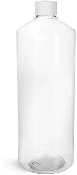 32 oz Clear PET Cylinder Bottles w/ White PP Ribbed Caps