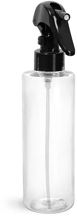 8 oz Clear PET Cylinder Bottles w/ Black Mini Trigger Sprayers