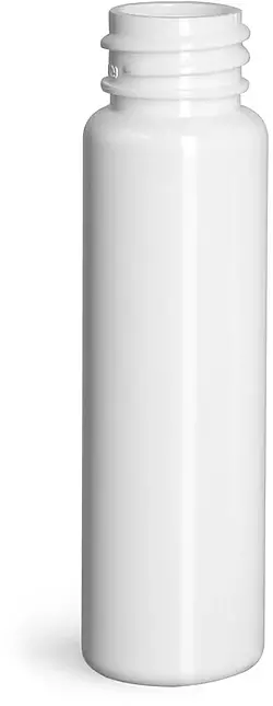 1 oz Plastic Bottles, White PET Slim Line Cylinder Bottles (Bulk), Caps NOT Included