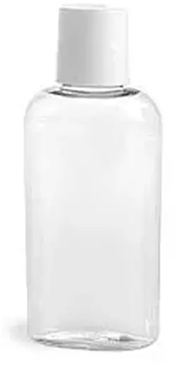 2 oz Clear PET Cosmo Oval Bottles w/ White Disc Top Caps