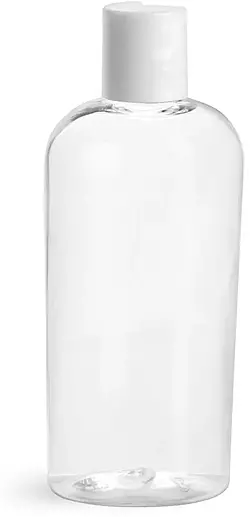 4 oz Clear PET Cosmo Oval Bottles w/ White Disc Top Caps