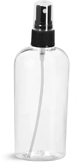 4 oz Clear PET Cosmo Oval Bottles w/ Black Fine Mist Sprayers