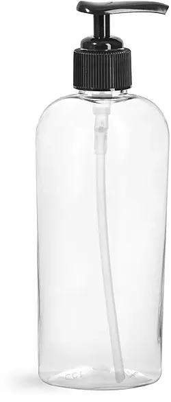 8 oz Clear PET Cosmo Oval Bottles w/ Black Lotion Pumps
