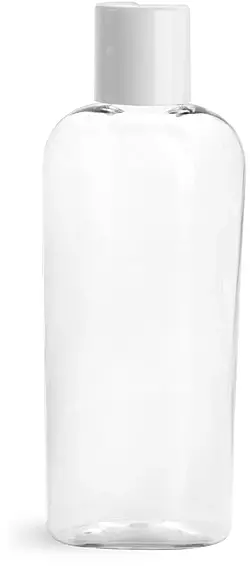 6 oz 6 oz Clear PET Cosmo Oval Bottles w/ White Disc Top