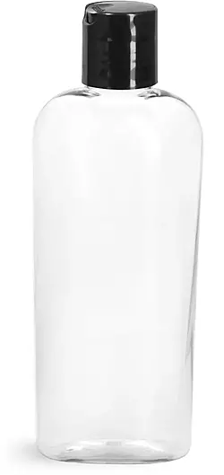 6 oz Clear PET Cosmo Oval Bottles w/ Black Disc Top