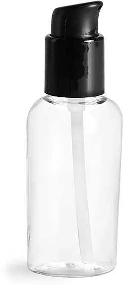 2 oz  Clear PET Cosmo Oval Bottles w/ Black Treatment Pumps