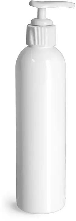 8 oz White PET Cosmo Round Bottles w/ White Lotion Pumps