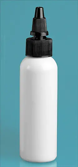 2 oz White PET Cosmo Round Bottles w/ Black Twist Top Caps