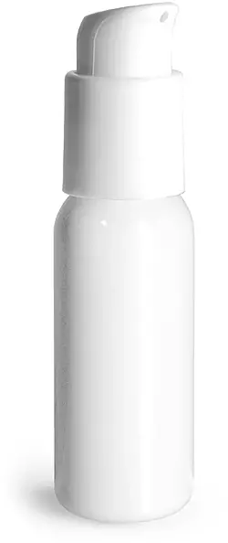 1 oz White PET Cosmo Round Bottles w/ White Treatment Pumps