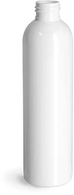 8 oz White PET Cosmo Round Bottles (Bulk), Caps NOT Included