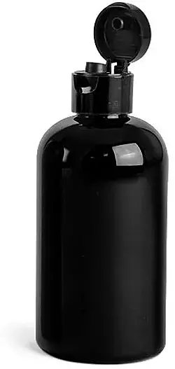 8 oz Black PET Boston Round Bottles w/ Smooth Black Snap Caps
