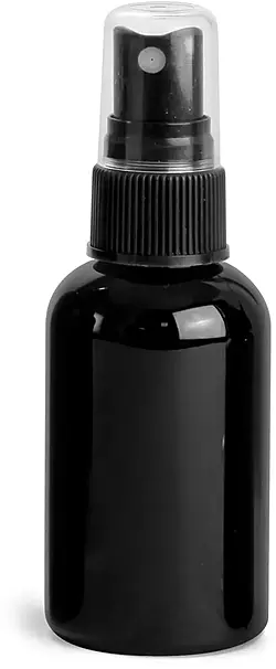 2 oz Black PET Boston Round Bottles w/ Black Fine Mist Sprayers