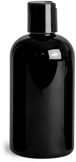 8 oz Black PET Boston Round Bottles w/ Black Disc Top Caps