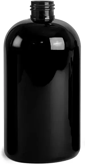 16 oz Black PET Boston Round Bottles (Bulk), Caps NOT included