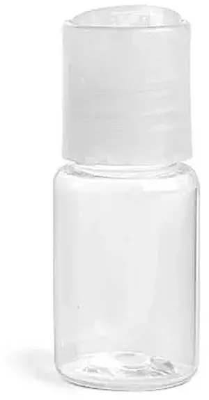 1/2 oz Clear PET Round Bottles w/ Natural Disc Top Caps