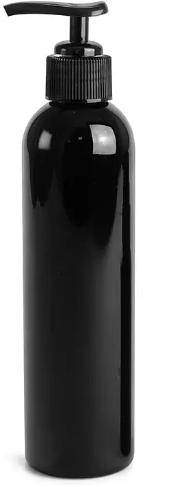 8 oz Black PET Cosmo Round Bottles w/ Black Lotion Pumps