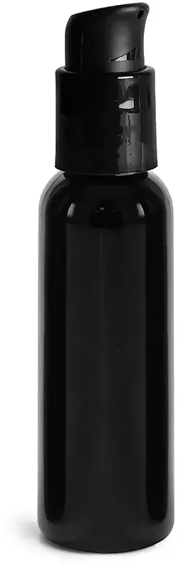 2 oz Black PET Cosmo Round Bottles w/ Black Treatment Pumps