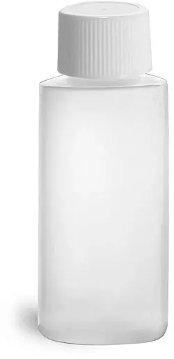 1 oz Natural HDPE Cylinder Round Bottles w/ White Lined Screw Caps