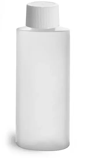 2 oz Natural HDPE Cylinder Round Bottles w/ White Lined Screw Caps