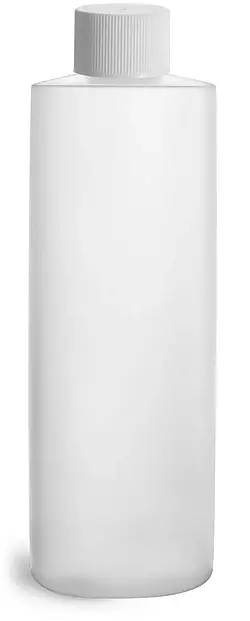 8 oz Natural HDPE Cylinder Round Bottles w/ White Lined Screw Caps